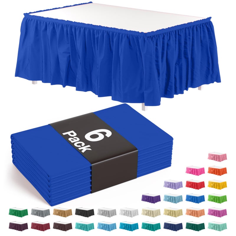 Exquisite Ruffle Table Skirt Dark Blue 6 Pack 14 Ft Long Table Skirts for Rectangle Tables 6ft Plus or Round Tables Skirts with Adhesive Strip for Gender Reveal Decor & Happy Birthday Parties - Image 1